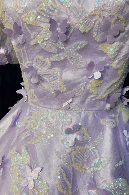 Charming Lavender Tulle Sequin Butterflies A Line Short Graduation Homecoming Dress,Short 16th Birthday Outfits SP2920