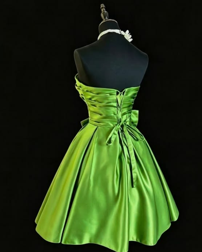 Chic Green Satin Short 6th Grade Homecoming Dress Strapless Short Prom Dress SP3644