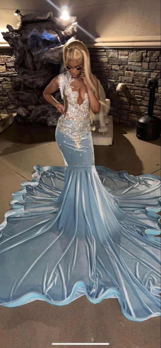 Baby Blue Mermaid African Prom Dress Evening Dress Y6566