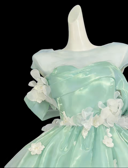 Charming Blue Tulle Appliques A Line Short Homecoming Dress,Off The Shoulder Mini 20th Birthday Outfits SP3551