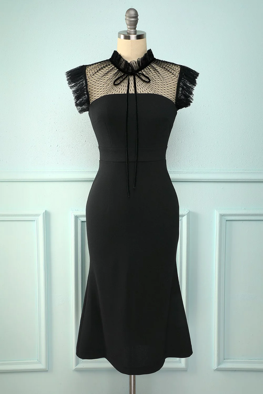Black Mermaid High Neck Bodycon Dress,Short Evening Dress  Y5066