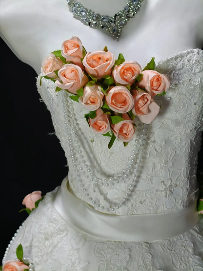 Cute Strapless White Tulle Lace Appliques A Line Short Homecoming Dress,Mini Birthday Outfits With 3D Flower SP3177