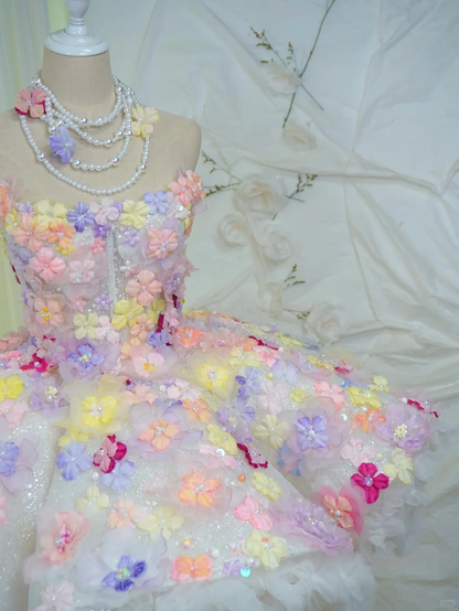 Pretty Strapless Tulle Colorful Floral Short Homecoming Dress Birthday Dress SP4222