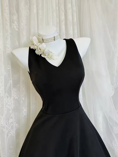 Sexy Black V Neck Satin A Line Short Graduation Homecoming Dress Cocktail Dress SP2769