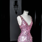Gorgeous Pink V Neck Sequins Long Prom Dress Evening Dress Y8688