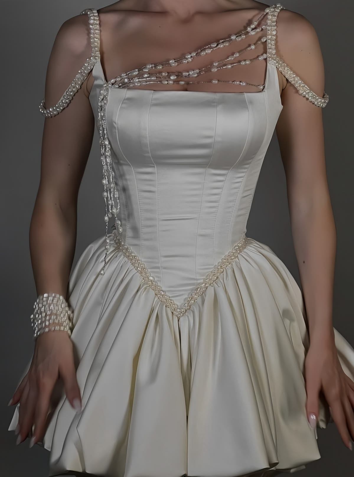 Elegant Ivory A-Line Pearl Satin Homecoming Dress Mini Prom Dress SP3921