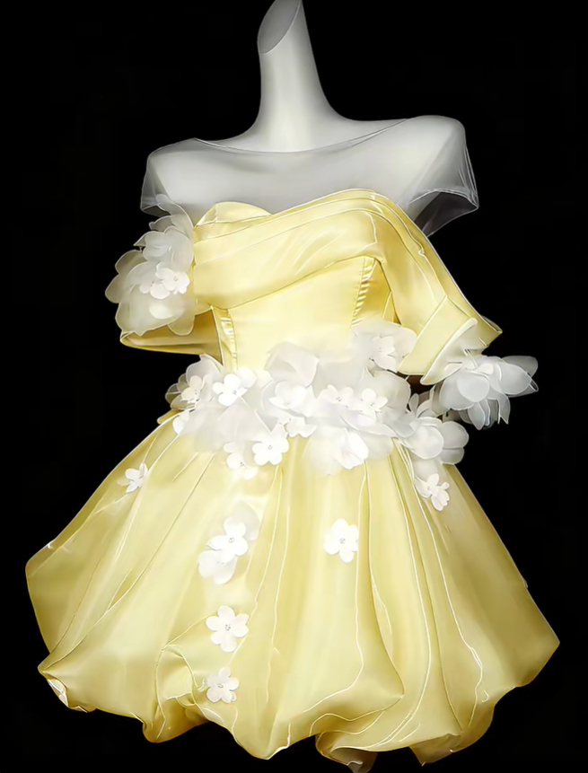 Classy White Satin Tulle Appliques A Line Short Homecoming Dress Birthday Outfits SP3546