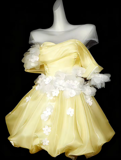Classy White Satin Tulle Appliques A Line Short Homecoming Dress Birthday Outfits SP3546