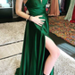 Green V-Neck Empire Waist A-Line Prom Dress with Slit Y5637