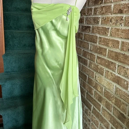 Simple Green Satin Chiffon Evening Dress,Long Prom Dress Y8201