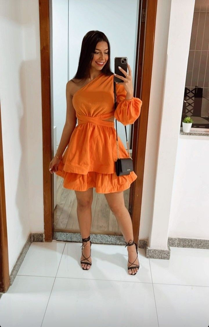 Orange One Sleeve A-line Homecoming Dress  Y2771