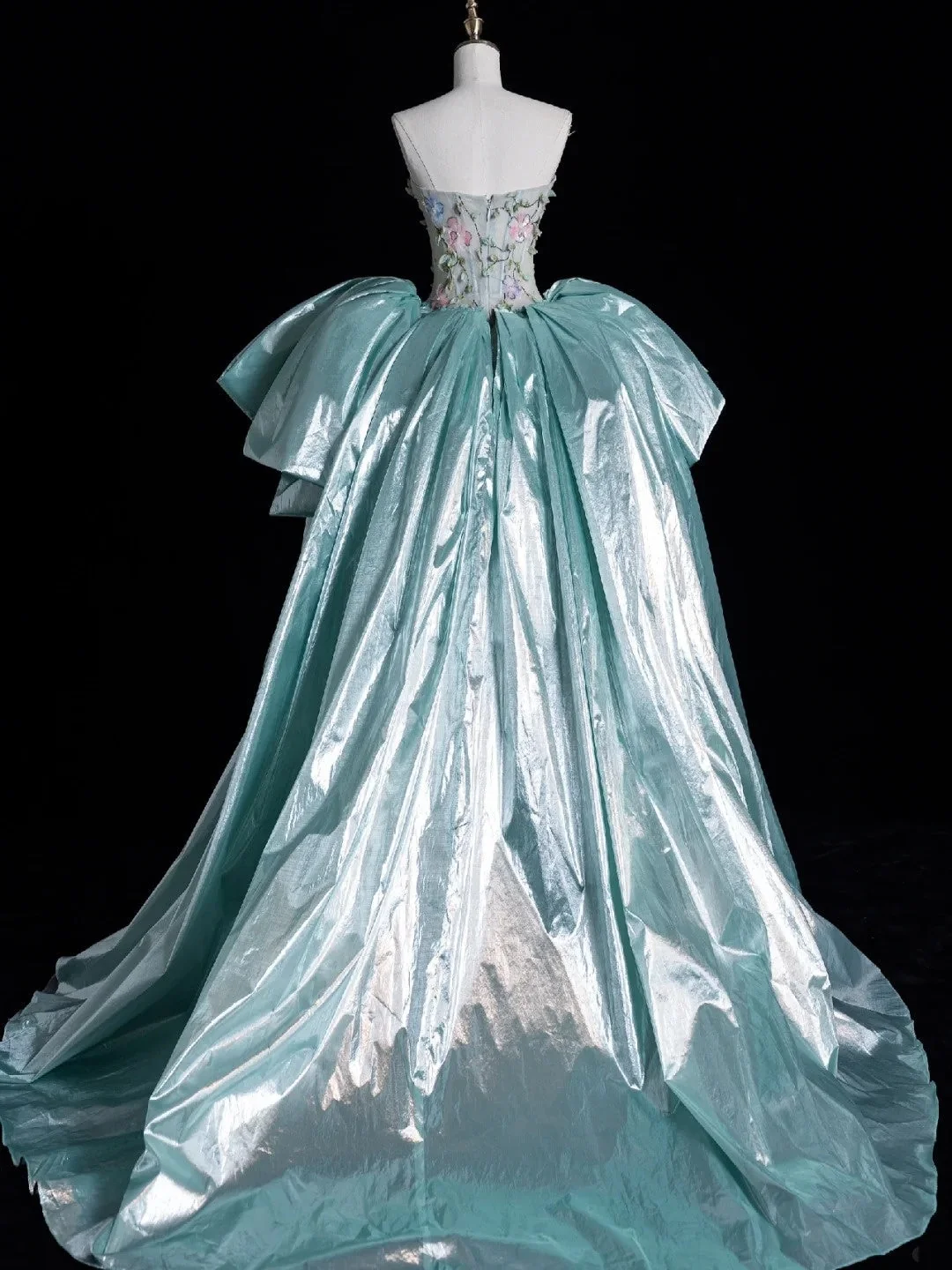 Charming Strapless Tulle Floral Mermaid Long Party Dress Mint Green Long Evening Dresses SP4102