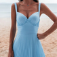 A-line Wide Straps Blue Sleeveless Floor Length Prom Dress,Blue Bridesmaid Dress Y981