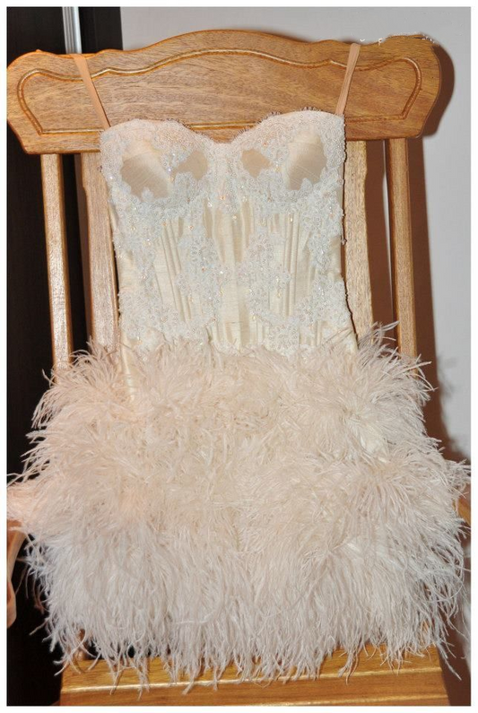 Elegant Sweetheart Neck Light Champagne Satin Feathers Sheath Short Homecoming Dress Birthday Outfits SP2840