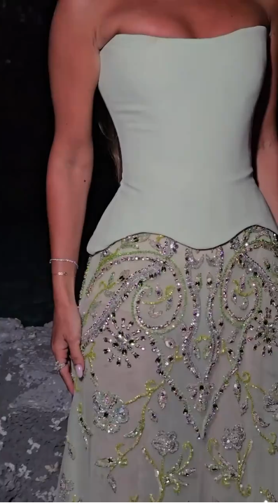 Classy Strapless Blue Satin Tulle Beaded Long Party Dress Formal Wedding Guest Dress SP357