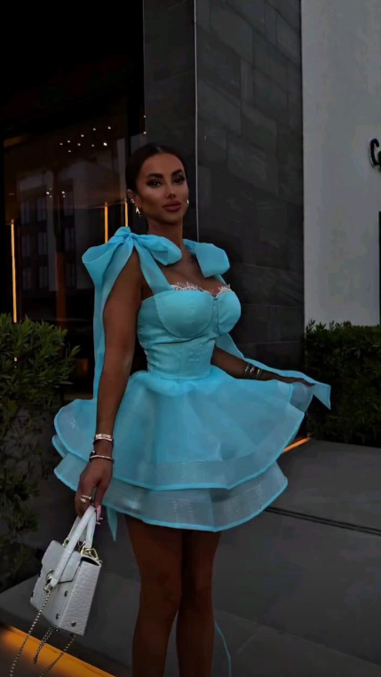 Elegant Spaghetti Straps Blue Tulle A Line Mini Homecoming Dress Short Prom Dress SP3066