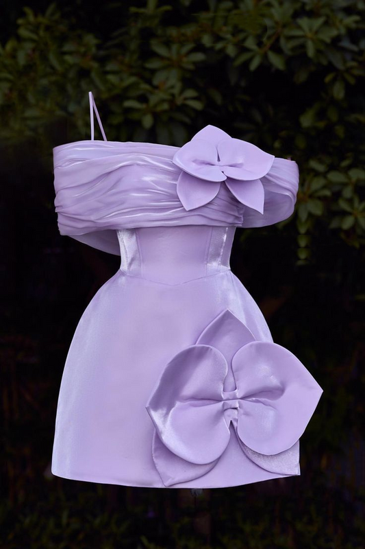 Pretty Lavender Satin Sheath Short 8th Grade Homecoming Dress,Off The Shoulder Mini Birthday Dress SP3055