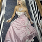 Charming Pink Strapless Long Satin Prom Dresss Formal Evening Dress Ball Gown  Y8192