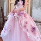 Pretty Pink Strapless Tulle Lace Appliques Long Evening Dress Birthday Prom Gown With Beads SP1661