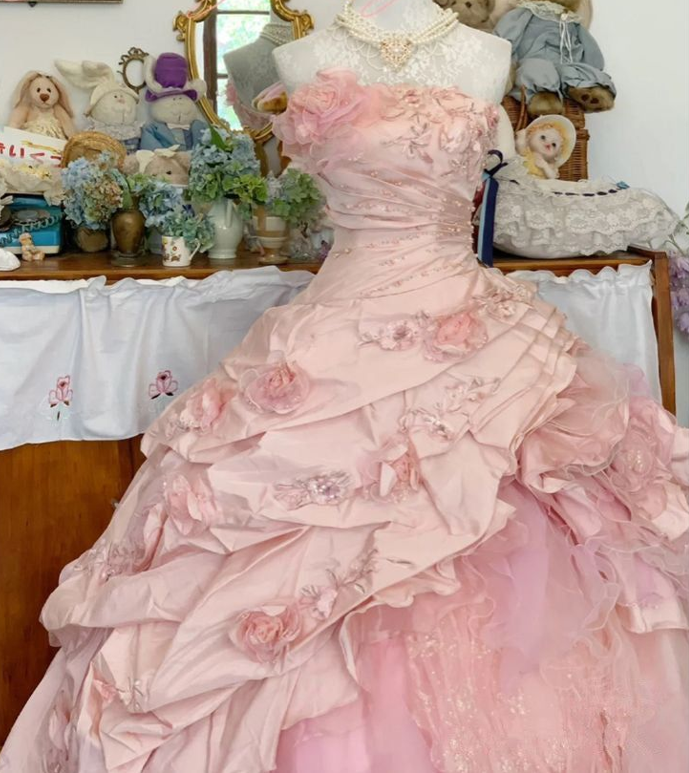 Pretty Pink Strapless Tulle Satin Appliques Sweet 16 Dress Ball Gown SP482