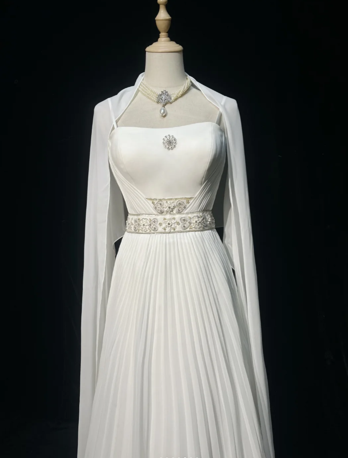 Classy Spaghetti Straps Chiffon Beaded Mermaid Party Dress White Birthday Prom Gowns SP1856