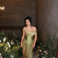 Elegant Green Satin Pleated Party Dress,Off The Shoulder Mermaid Evening Dress Bridesmaid Dress Y8737