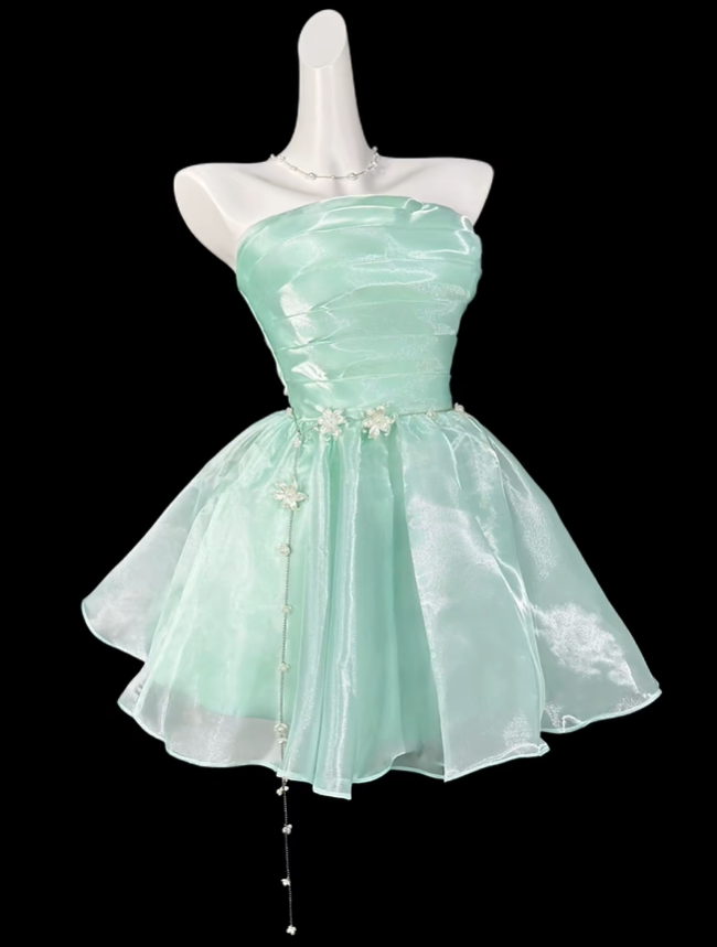 Fairy Mint Green Strapless Tulle A Line Short Homecoming Dress Cocktail Dress SP3533