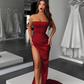 Sexy Burgundy Strapless Evening Dress High Split Y5315