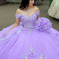Glitter Off The Shoulder Lilac Ball Gown Sweet 16 Dress  Y4293