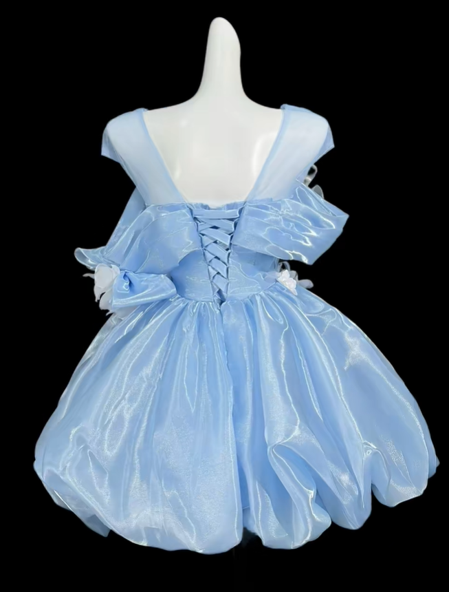 Charming Blue Tulle Appliques A Line Short Homecoming Dress,Off The Shoulder Mini 20th Birthday Outfits SP3551