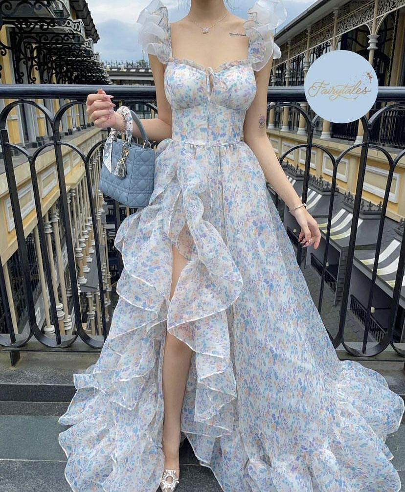 Princess Chiffon Print Floral A-line Long Prom Dress,18th Birthday Outfit Y6908