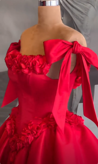 Fashion Bow Straps Satin A Line Mini Cocktail Dress,Red Short Homecoming Dress With 3D Florals SP3197