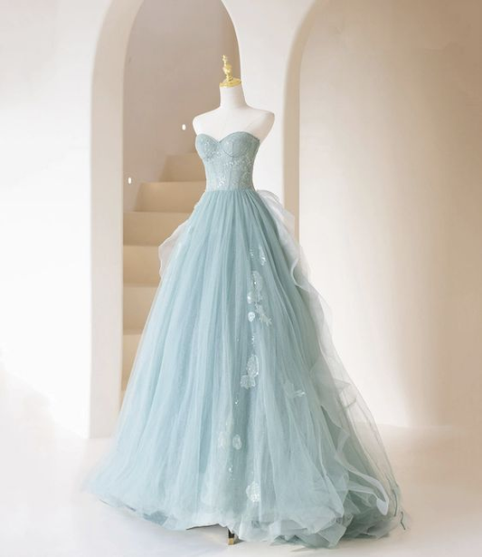Cute Tulle Lace Long Prom Dress A Line Evening Dress Y5832