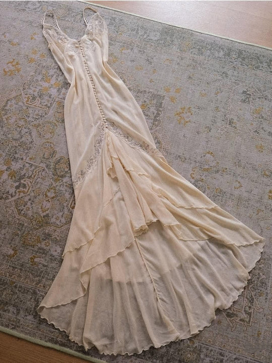 Classy Spaghetti Straps Lace Chiffon Mermaid Party Dress Long Wedding Guest Dress SP2702