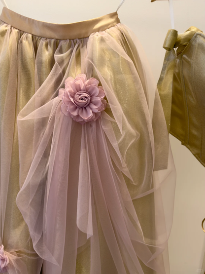Vintage Satin Tulle A Line Long party Dress Formal Wedding Guest Dress Two Piece SP2583