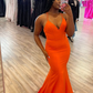 Simple Orange Satin Mermaid Long Prom Dress, Orange Evening Dress Y6197