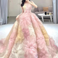 Dream Princess Floral Ball Gown, Strapless A-line Evening Prom Dress,Wedding Dress Y8289