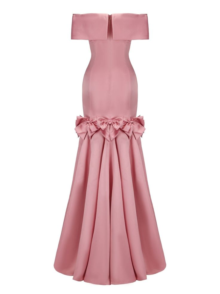Cute Off The Shoulder Pink Satin Party Dress,Mermaid Birthday Evening Dress With Bow Y8727