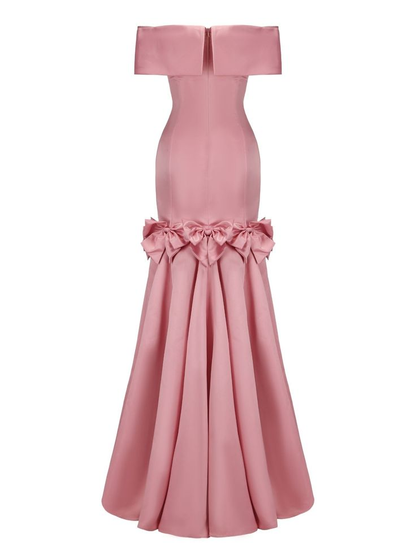 Cute Off The Shoulder Pink Satin Party Dress,Mermaid Birthday Evening Dress With Bow Y8727