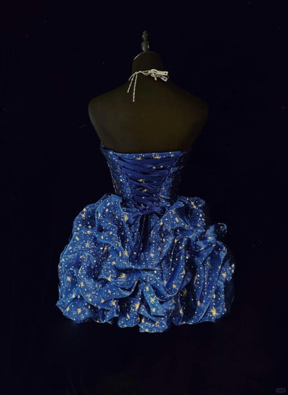 Gorgeous Strapless Navy Blue Pleated A Line Short Graduation Homecoming Dress Short Prom Gown SP2930