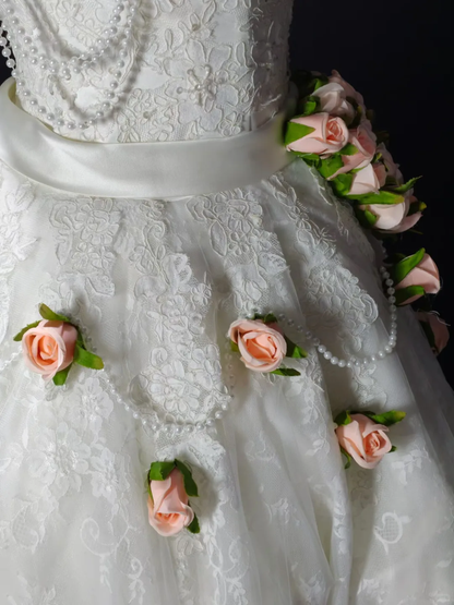 Cute Strapless White Tulle Lace Appliques A Line Short Homecoming Dress,Mini Birthday Outfits With 3D Flower SP3177