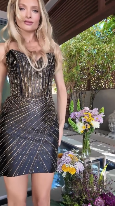 Gorgeous Strapless Black Satin Beaded Sheath Short 8th Grade Homecoming Dress Cocktail Dress SP3305