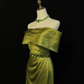 Classy Olive Green Satin Off The Shoulder Slit Prom Dress,Slit Mermaid Evening Dress Y8650