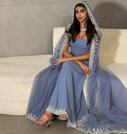 Sparkly Sequin Evening Dresses for Arabic Women Cape Floor Length Mermaid Prom Party Wedding Special Events Dresses  Y4817