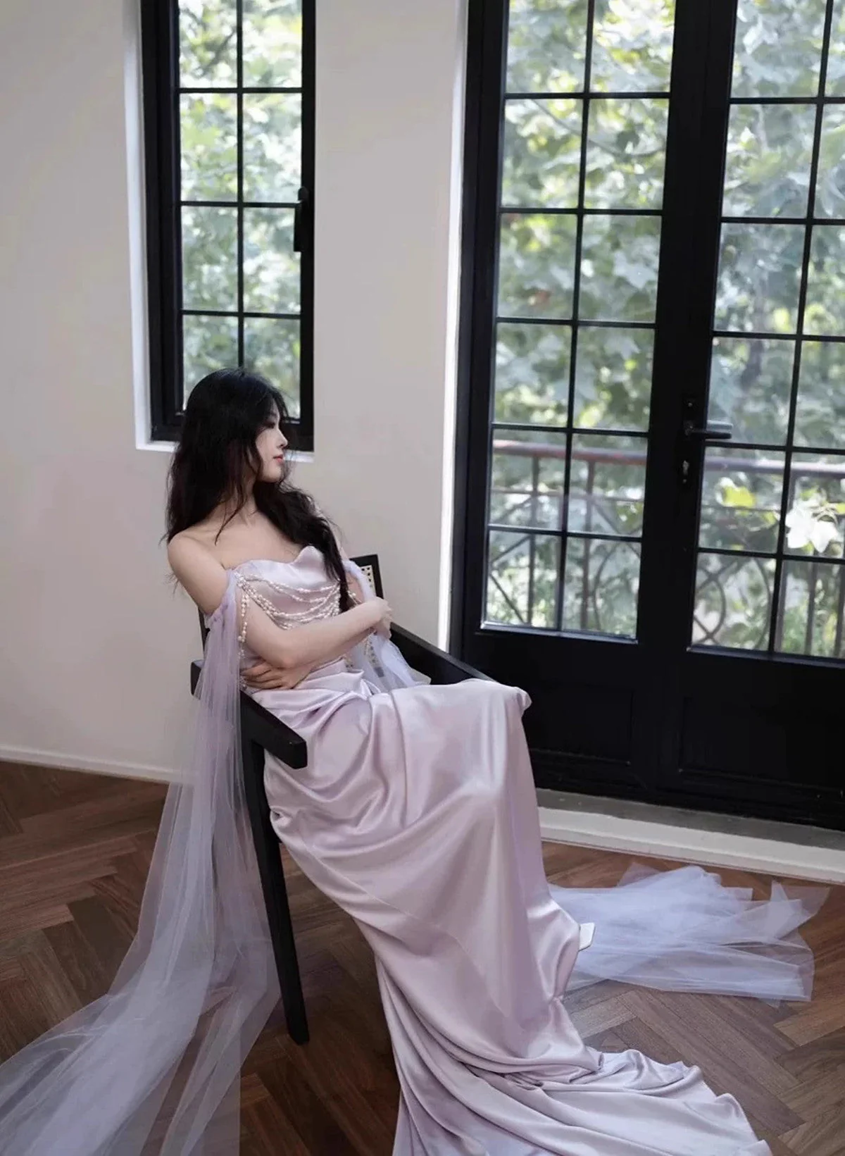 Light Purple Satin Long Evening Dress,Sweetheart Prom Dress Y8312