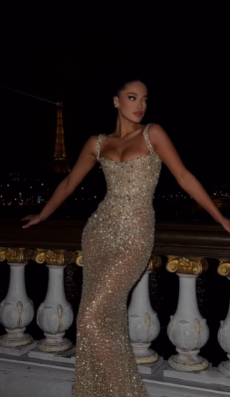 Sparkly Sequin Beaded Champagne Mermaid Evening Dress Birthday Outfits SP797