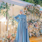 Modest A-line Blue Long Evening Dress,Blue Maxi Dress Y6976