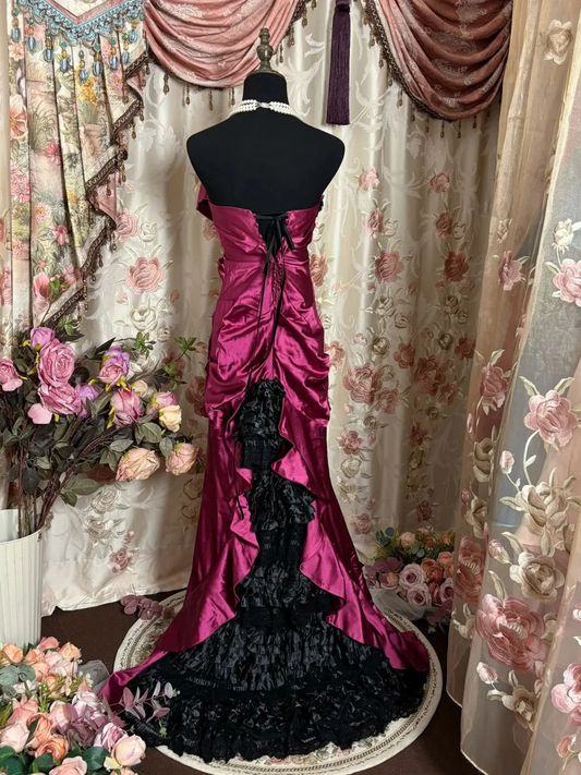 Elegant Fuchsia Sheath Asymmetrical Sleeveless Prom Dresses With Ruffles ,Long Birthday Evening Dress SP1598