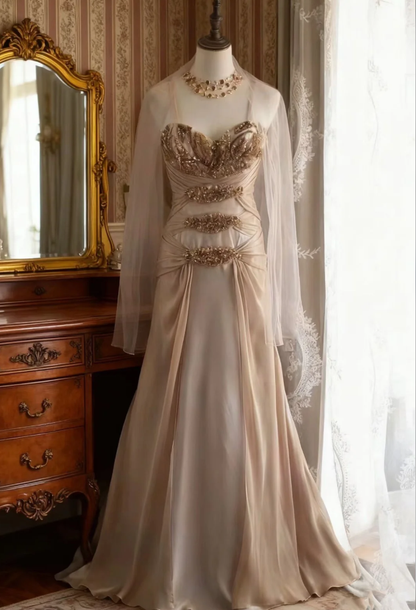 Retro Spaghetti Straps Chiffon Beaded Mermaid Prom Dress Long Evening Dress SP850