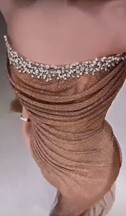 Glitter Gold Strapless Sequin Beaded Mermaid Long Party Dress Birthday Prom Dress SP1750